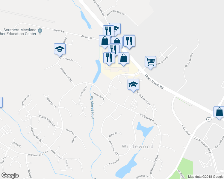 map of restaurants, bars, coffee shops, grocery stores, and more near 23343 Red Oak Court in California