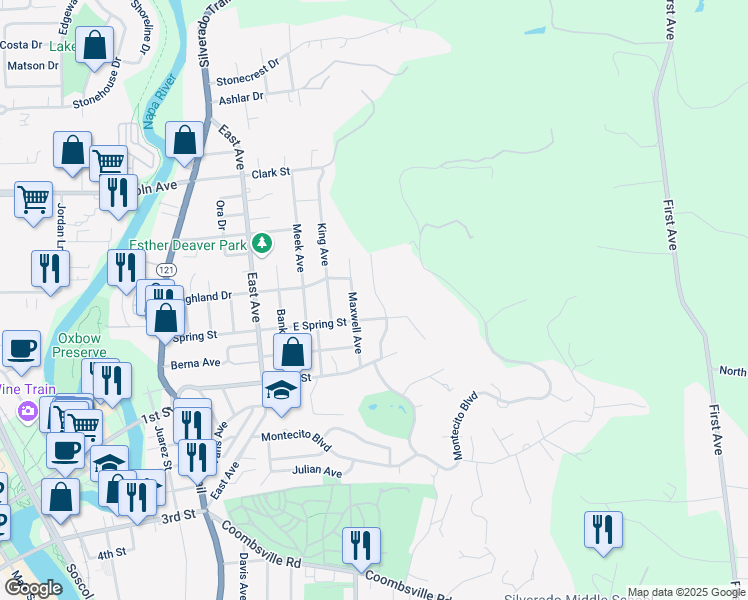 map of restaurants, bars, coffee shops, grocery stores, and more near 1437 Sproul Avenue in Napa