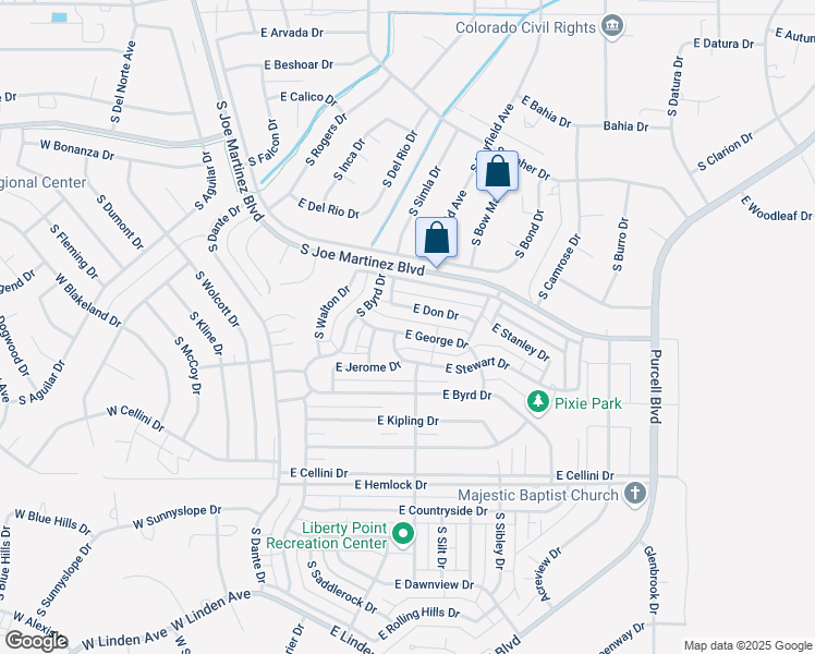 map of restaurants, bars, coffee shops, grocery stores, and more near 266 E Don Dr in Pueblo West