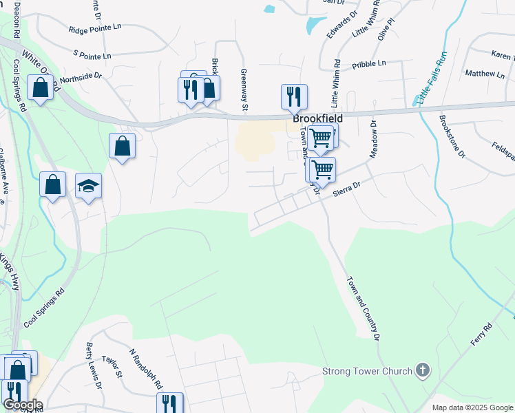 map of restaurants, bars, coffee shops, grocery stores, and more near 1401 Meadow Drive in Fredericksburg