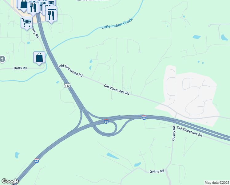 map of restaurants, bars, coffee shops, grocery stores, and more near 4171-4309 Old Vincennes Road in Floyds Knobs