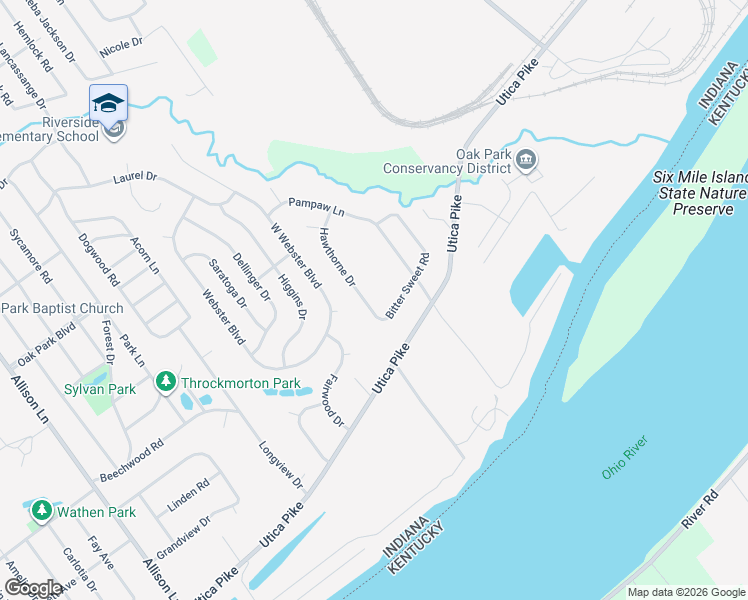 map of restaurants, bars, coffee shops, grocery stores, and more near 105 Bitter Sweet Road in Jeffersonville