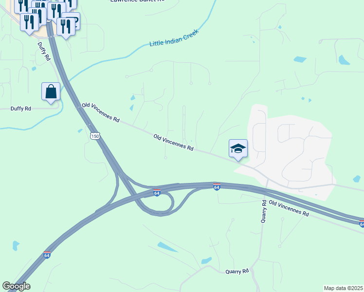 map of restaurants, bars, coffee shops, grocery stores, and more near 4171 Old Vincennes Road in Floyds Knobs