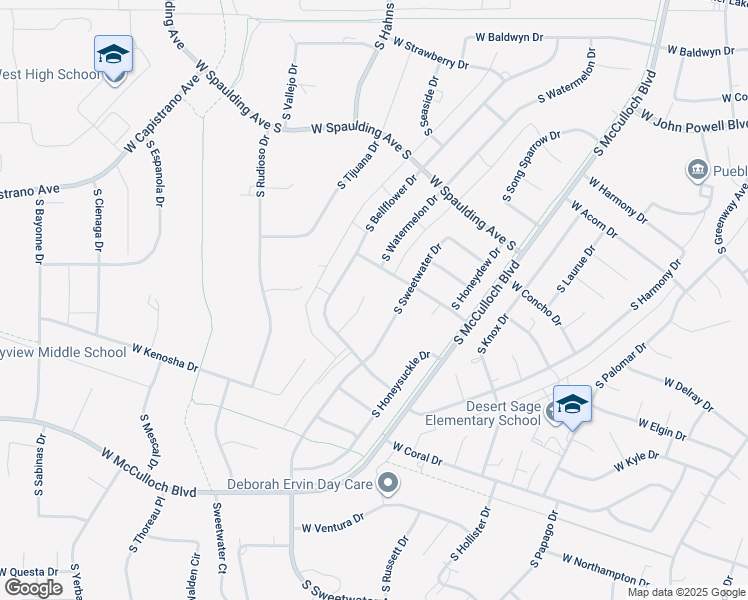 map of restaurants, bars, coffee shops, grocery stores, and more near 815 South Sweetwater Drive in Pueblo West
