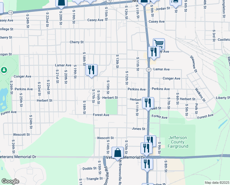 map of restaurants, bars, coffee shops, grocery stores, and more near 1301-1399 Perkins Avenue in Mount Vernon