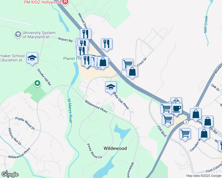 map of restaurants, bars, coffee shops, grocery stores, and more near 44674 Scarlet Oak Court in California
