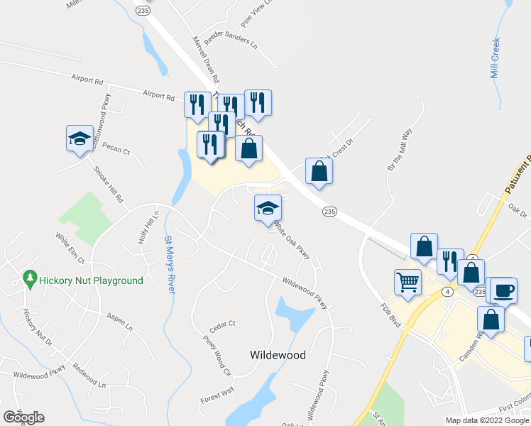 map of restaurants, bars, coffee shops, grocery stores, and more near 44670 Scarlet Oak Court in California
