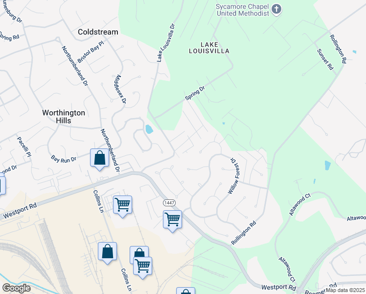 map of restaurants, bars, coffee shops, grocery stores, and more near 13510 Park Springs Lane in Louisville
