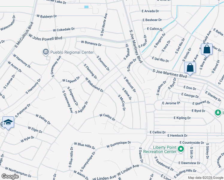 map of restaurants, bars, coffee shops, grocery stores, and more near 761 South McCoy Drive in Pueblo West