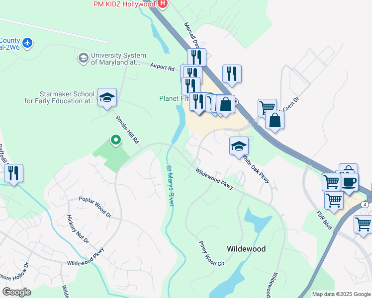 map of restaurants, bars, coffee shops, grocery stores, and more near 23336 Sugar Pine Lane in California