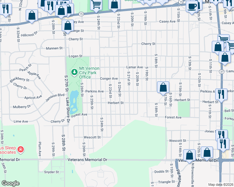 map of restaurants, bars, coffee shops, grocery stores, and more near 901 South 22nd Street in Mount Vernon