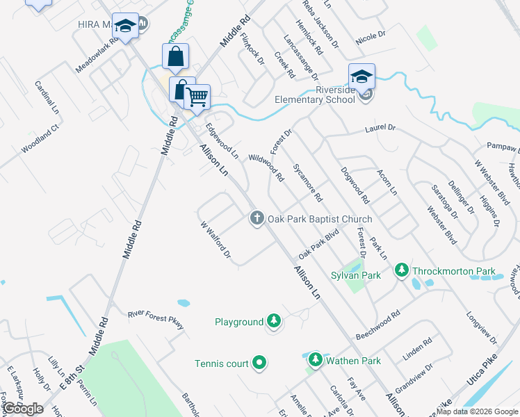 map of restaurants, bars, coffee shops, grocery stores, and more near 1210 Allison Lane in Jeffersonville