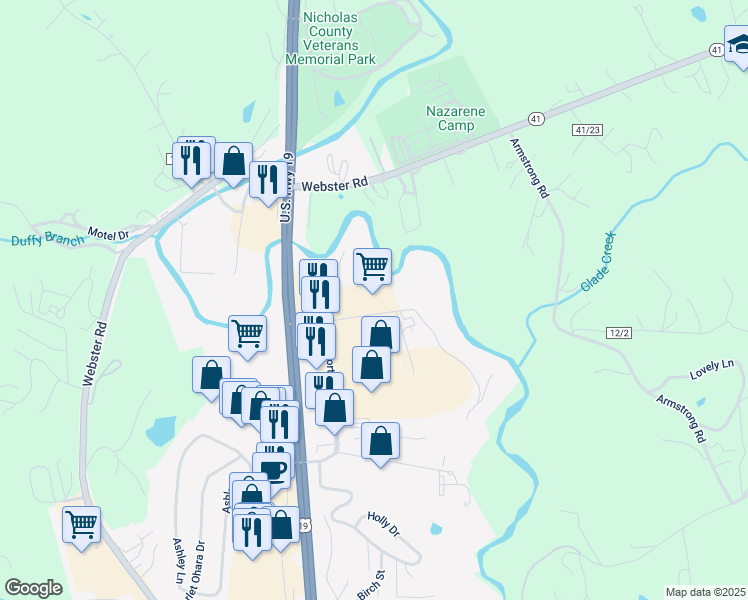 map of restaurants, bars, coffee shops, grocery stores, and more near 1005 North Industrial Drive in Summersville