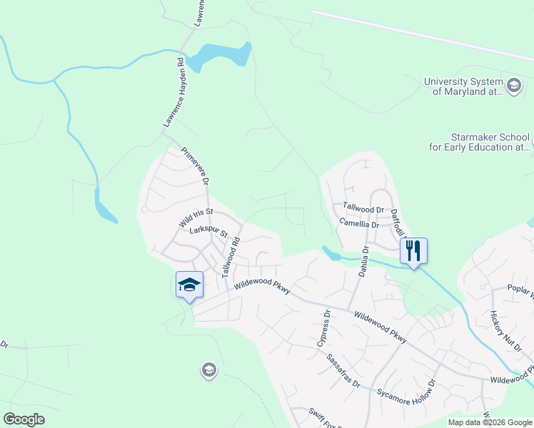 map of restaurants, bars, coffee shops, grocery stores, and more near 43877 Tallwood Road in California