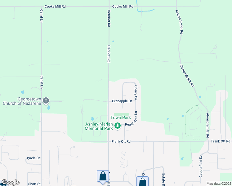 map of restaurants, bars, coffee shops, grocery stores, and more near 2105 Cherry Circle in Georgetown
