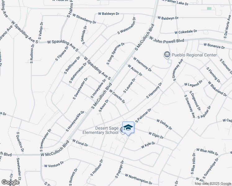 map of restaurants, bars, coffee shops, grocery stores, and more near 339 West Concho Drive in Pueblo West