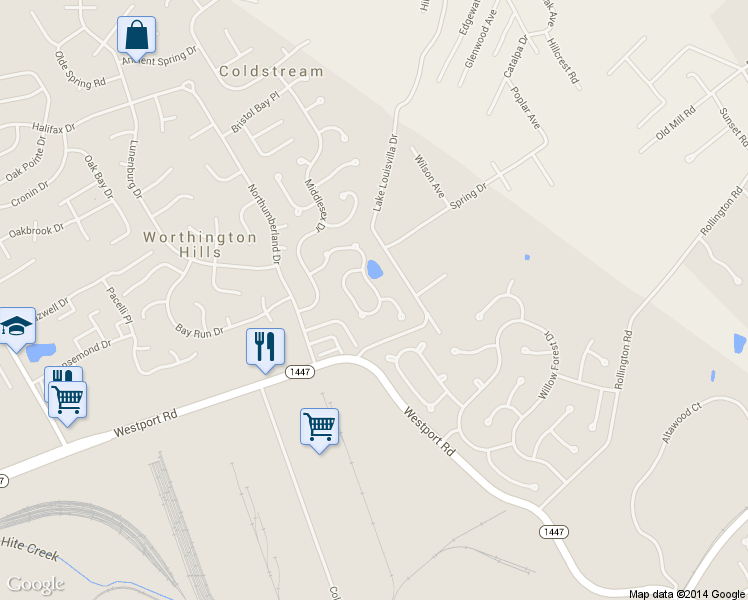 map of restaurants, bars, coffee shops, grocery stores, and more near 12710 Bay Tree Way in Louisville