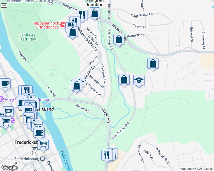map of restaurants, bars, coffee shops, grocery stores, and more near 404 Claiborne Avenue in Falmouth