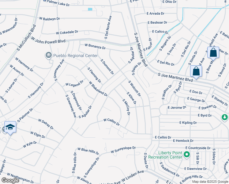 map of restaurants, bars, coffee shops, grocery stores, and more near 761 South McCoy Drive in Pueblo West