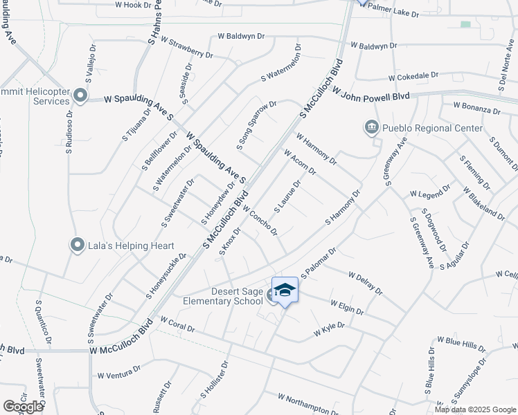 map of restaurants, bars, coffee shops, grocery stores, and more near 339 W Concho Dr in Pueblo