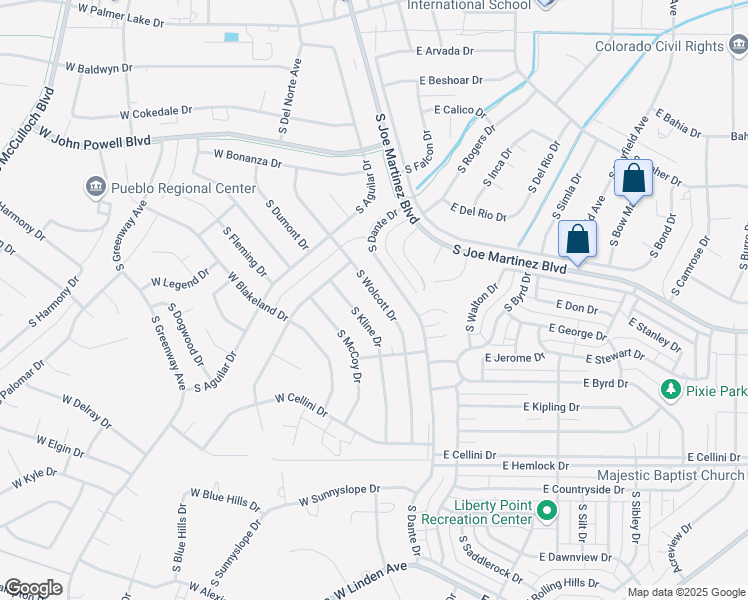map of restaurants, bars, coffee shops, grocery stores, and more near 751 South Wolcott Drive in Pueblo West