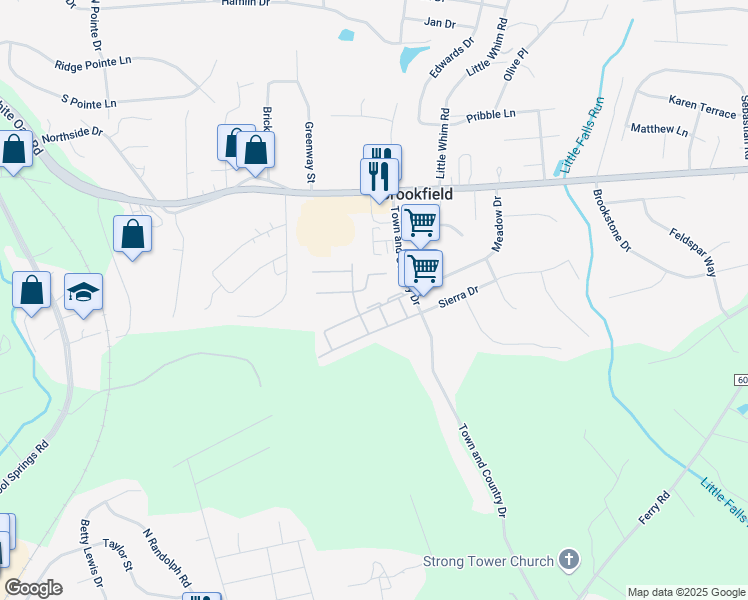 map of restaurants, bars, coffee shops, grocery stores, and more near 1615 Meadow Drive in Fredericksburg
