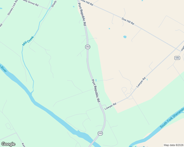 map of restaurants, bars, coffee shops, grocery stores, and more near 10041-10063 Port Republic Road in Port Republic