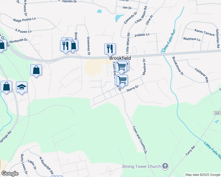 map of restaurants, bars, coffee shops, grocery stores, and more near 1701 Meadow Drive in Fredericksburg