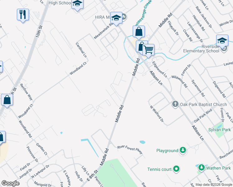map of restaurants, bars, coffee shops, grocery stores, and more near 1707 Village Green Boulevard in Jeffersonville