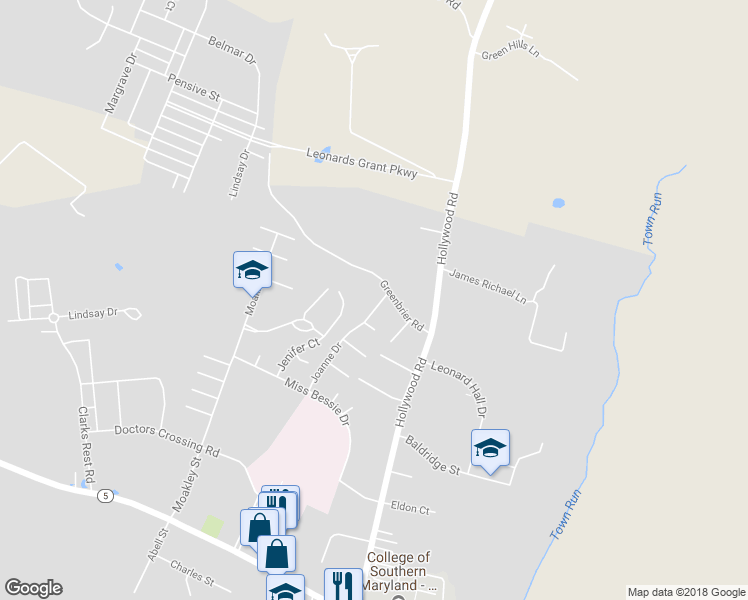 map of restaurants, bars, coffee shops, grocery stores, and more near 23285 Joanne Drive in Leonardtown