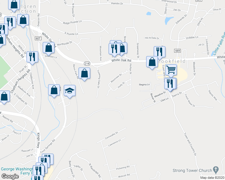 map of restaurants, bars, coffee shops, grocery stores, and more near 1201 Holly Street in Fredericksburg