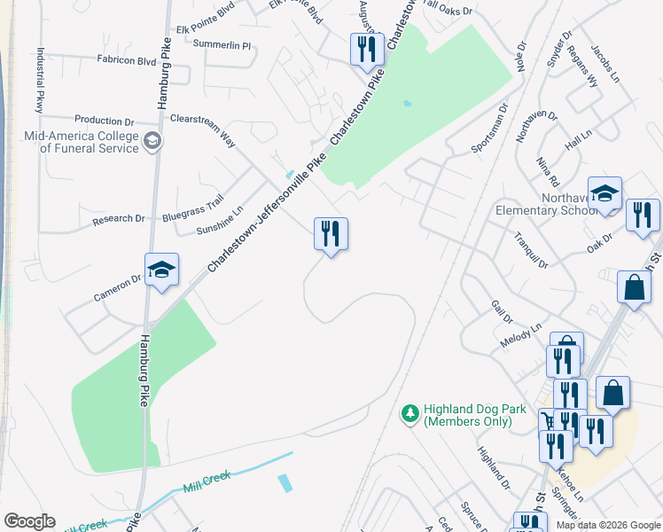 map of restaurants, bars, coffee shops, grocery stores, and more near in Jeffersonville