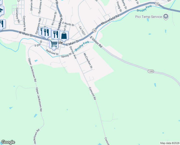 map of restaurants, bars, coffee shops, grocery stores, and more near 108 Race Street in Carlisle