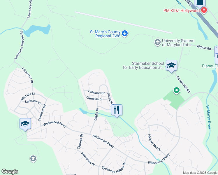 map of restaurants, bars, coffee shops, grocery stores, and more near 23451 Dahlia Circle in California