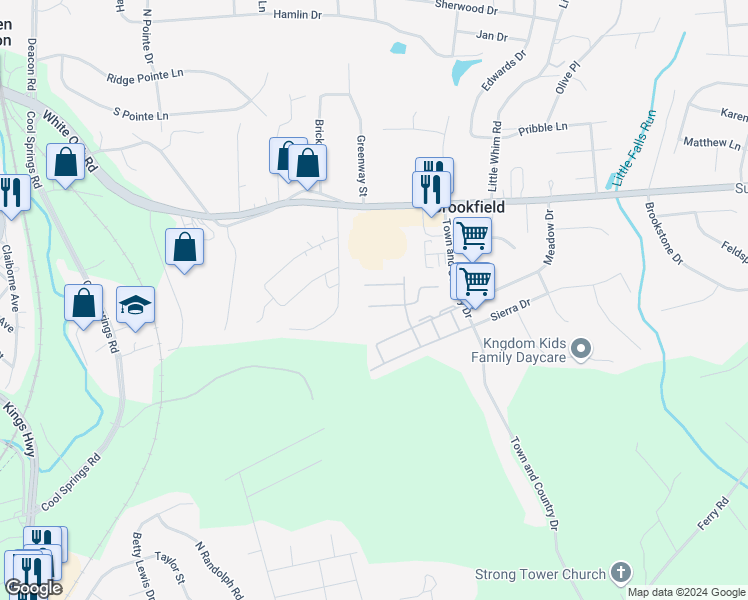 map of restaurants, bars, coffee shops, grocery stores, and more near 602 Kensington Drive in Fredericksburg