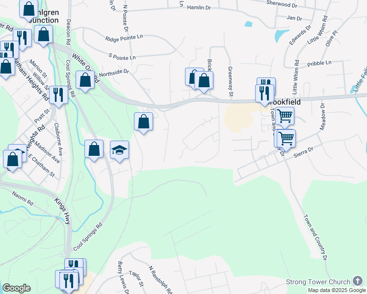 map of restaurants, bars, coffee shops, grocery stores, and more near 1207 Westview Drive in Fredericksburg