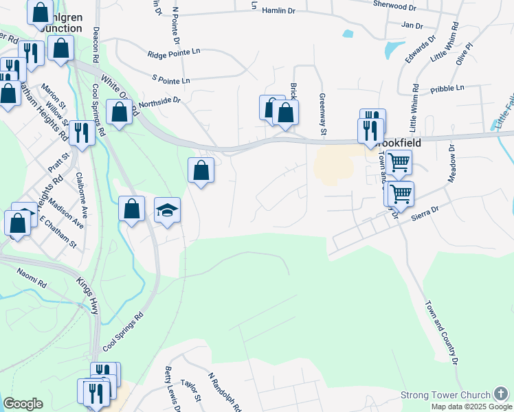 map of restaurants, bars, coffee shops, grocery stores, and more near 1207 Westview Drive in Fredericksburg