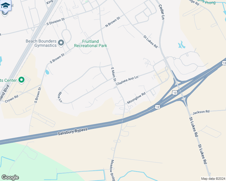 map of restaurants, bars, coffee shops, grocery stores, and more near 104 Paddock Drive in Fruitland