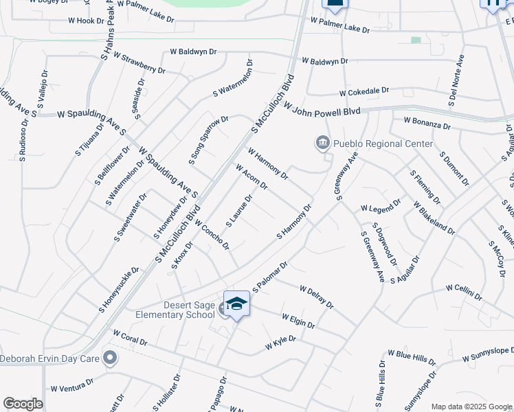 map of restaurants, bars, coffee shops, grocery stores, and more near 758 South Laurue Drive in Pueblo West