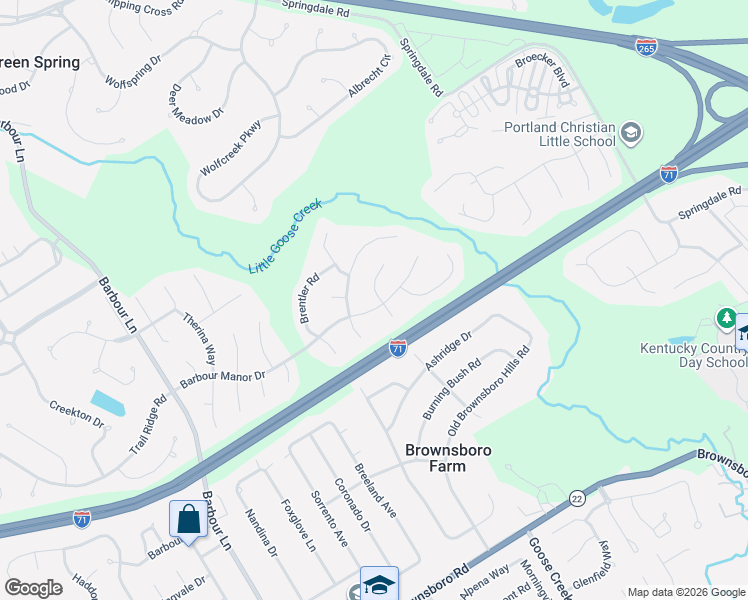 map of restaurants, bars, coffee shops, grocery stores, and more near 4101 Ciremos Terrace in Louisville