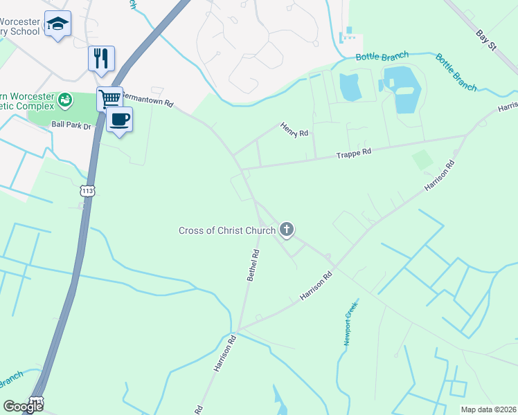 map of restaurants, bars, coffee shops, grocery stores, and more near in Worcester County