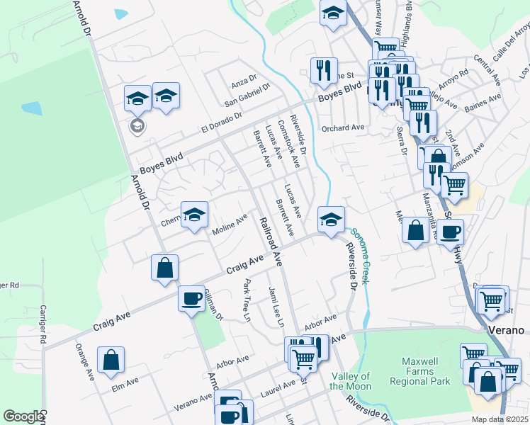 map of restaurants, bars, coffee shops, grocery stores, and more near in Boyes Hot Springs