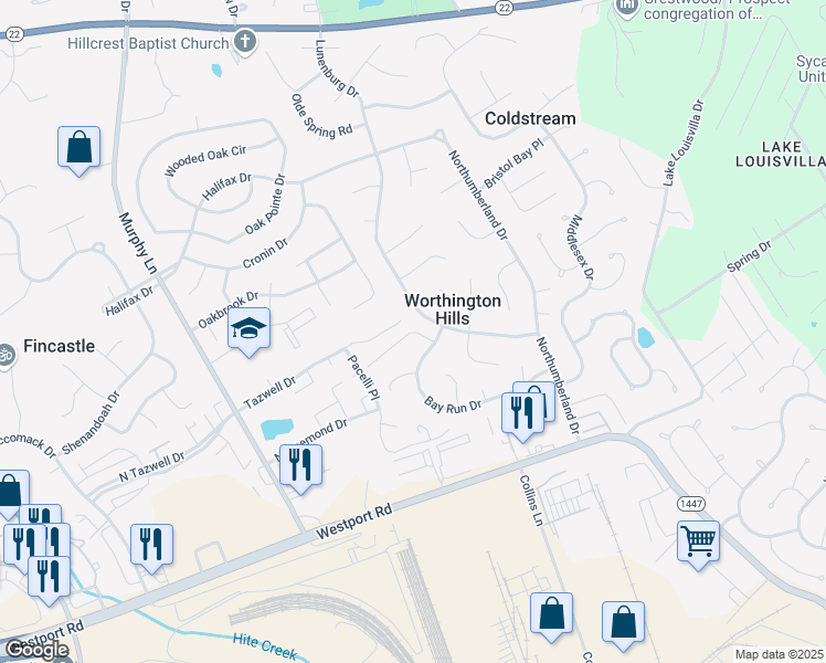 map of restaurants, bars, coffee shops, grocery stores, and more near 4432 Baygarden Court in Worthington Hills