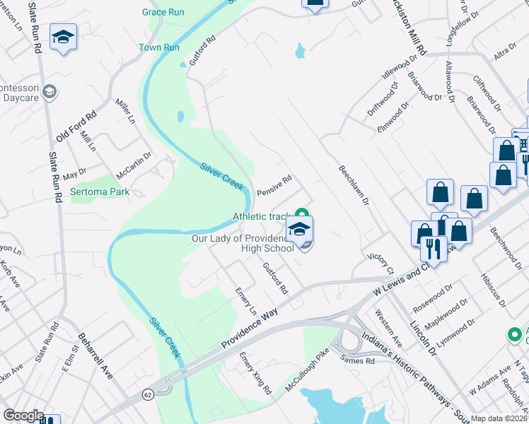 map of restaurants, bars, coffee shops, grocery stores, and more near 205 Ponder Way in Clarksville