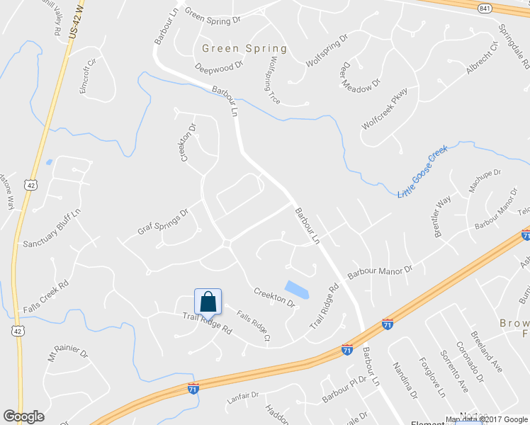 map of restaurants, bars, coffee shops, grocery stores, and more near 7617 Beechspring Farm Boulevard in Louisville