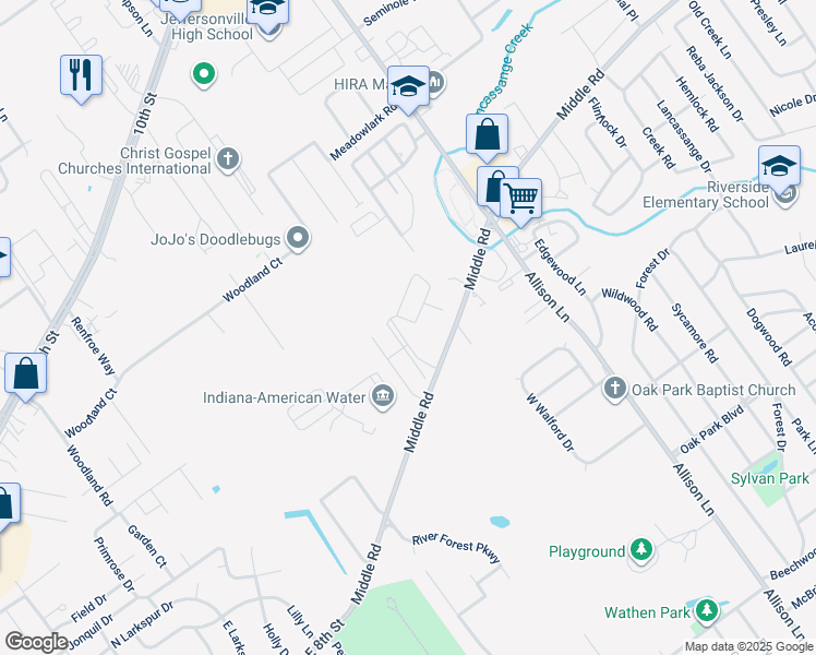 map of restaurants, bars, coffee shops, grocery stores, and more near 1902 Village Green Boulevard in Jeffersonville
