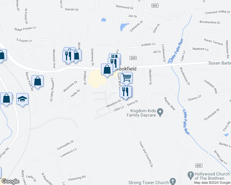 map of restaurants, bars, coffee shops, grocery stores, and more near 5 Coventry Court in Fredericksburg