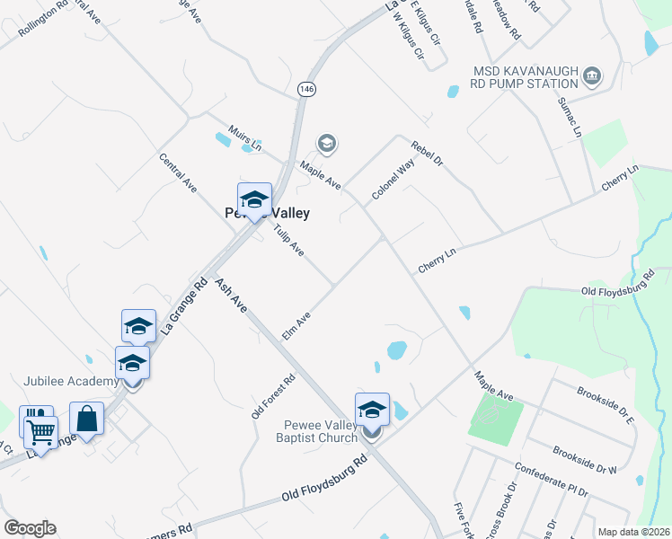 map of restaurants, bars, coffee shops, grocery stores, and more near 310 Elm Avenue in Pewee Valley