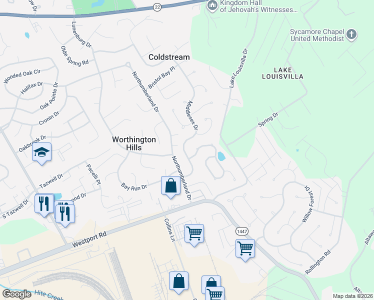 map of restaurants, bars, coffee shops, grocery stores, and more near 4805 Middlesex Drive in Louisville