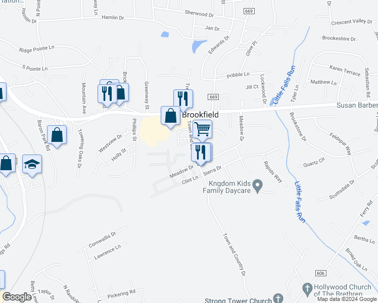 map of restaurants, bars, coffee shops, grocery stores, and more near 18 Coventry Court in Fredericksburg